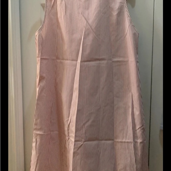 New! Women Sleeveless Red/White Striped Print Ring Decor Dress, Casual Pockets - Picture 4 of 10